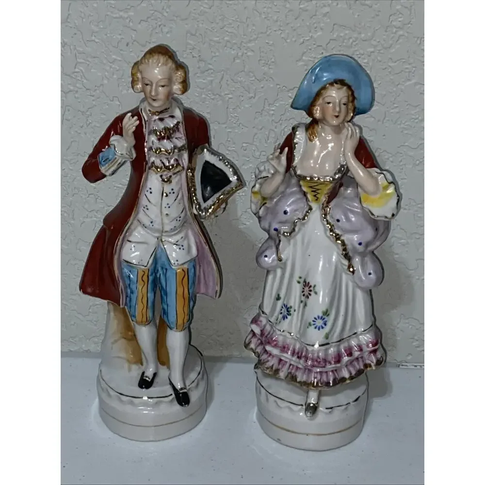 VTG Victorian Couple Courting Dance Ceramic Figurines Made In Occupied Japan 10”